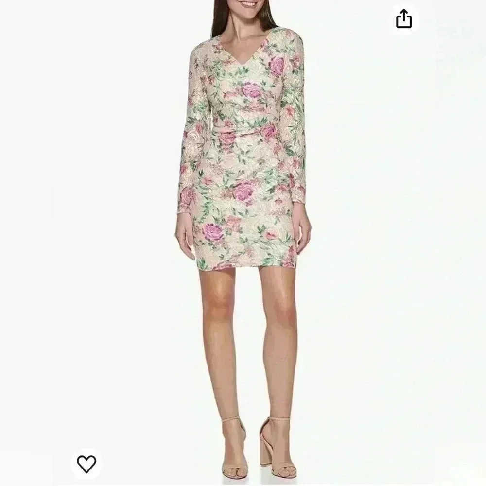 NWT. Guess Women's Lace Bodycon Dress. Size 6. Floral, lace see through …